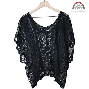 Love Stitch Crochet Knit Poncho Top Oversized Pullover Sweater